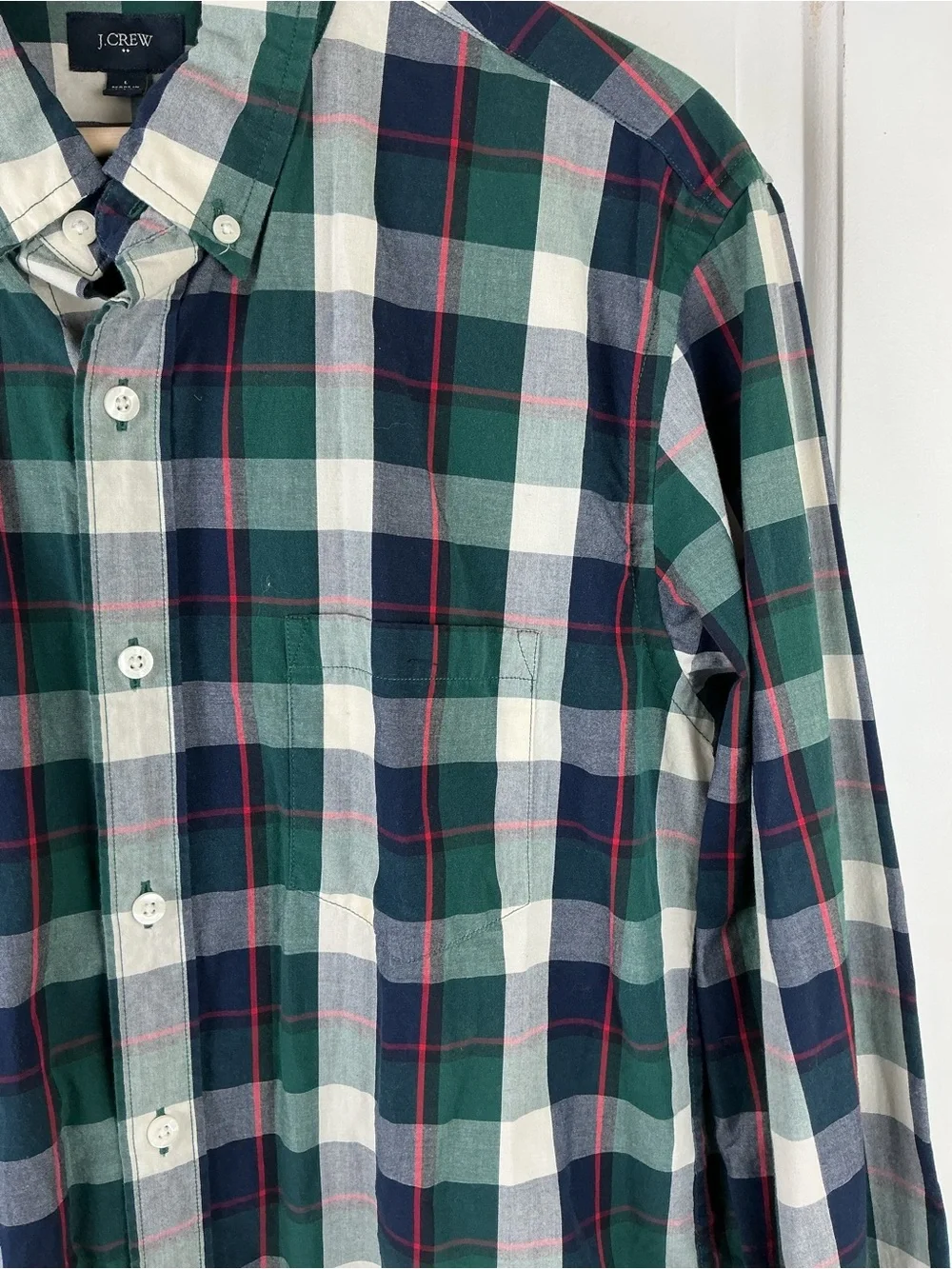 J. Crew Slim Washed Shirt in Holiday Green Plaid
